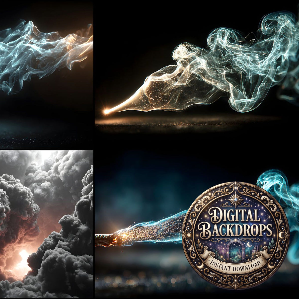 Black Smoke Texture grunge digital photography backdrops, preview of the downloadable set