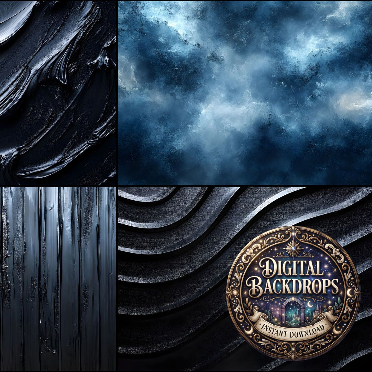 Black Texture Ethereal grunge digital photography backdrops, preview of the downloadable set