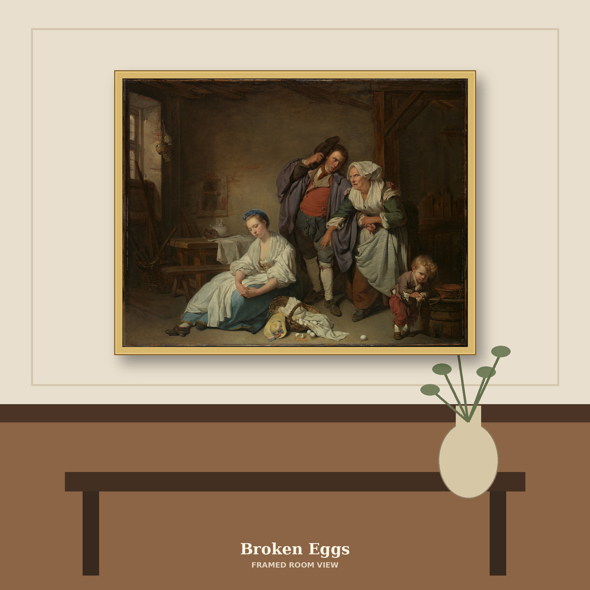 Broken Eggs by Jean-Baptiste Greuze, room mockup