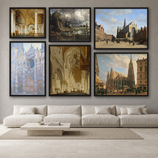Cathedrals and Churches Gallery Wall Set of 6 — gallery wall mockup, alternative arrangement