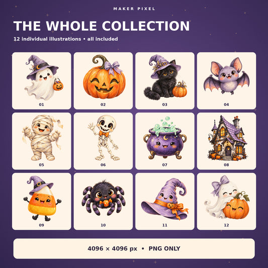 Cute Spooky Halloween PNG bundle – all 12 included designs