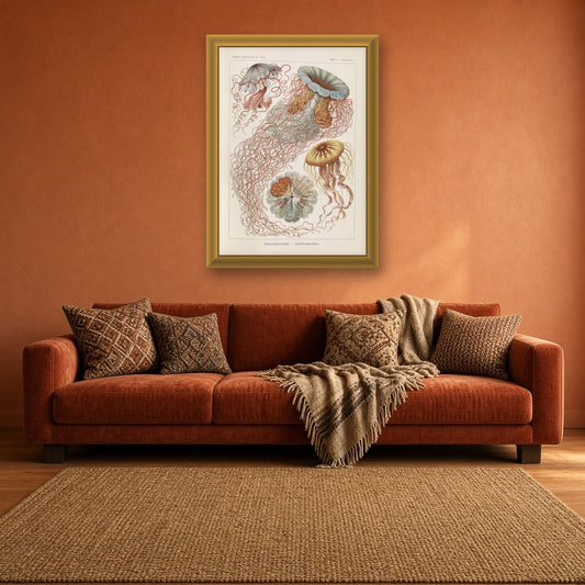 Discomedusae Jellyfish, Plate 8 from Art Forms in Nature by Ernst Haeckel — room mockup