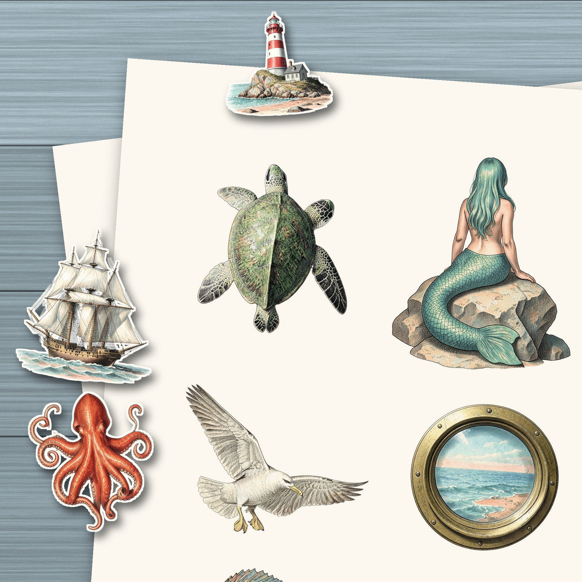 Close-up of a printed Nautical Ocean ephemera sheet