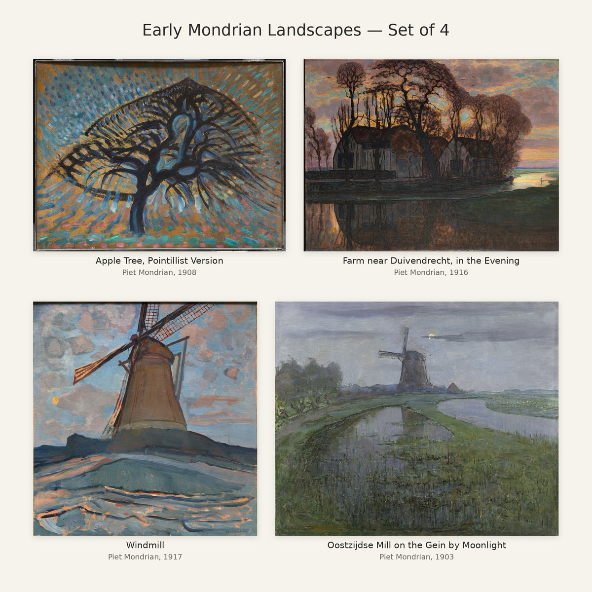 Early Mondrian Landscapes Gallery Wall Set of 4 — all paintings in the set