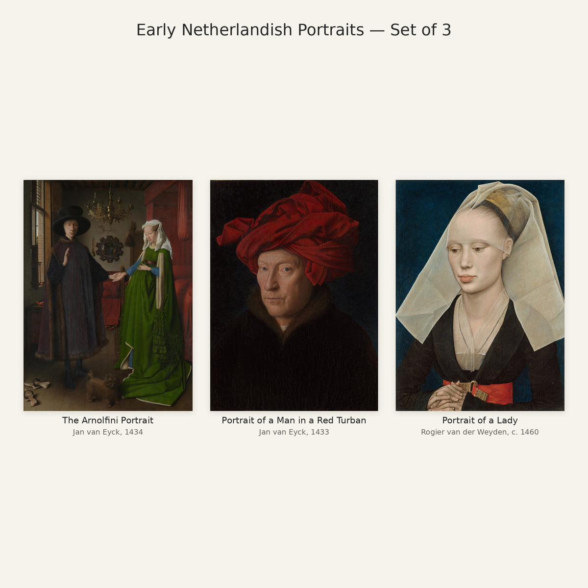 Early Netherlandish Portraits Gallery Wall Set of 3 — all paintings in the set