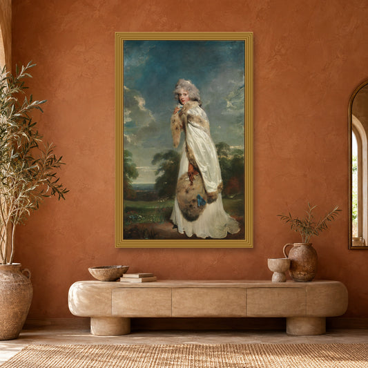 Elizabeth Farren (born about 1759, died 1829), Later Countess of Derby by Sir Thomas Lawrence — ornate gold frame, terracotta room with arched mirror mockup