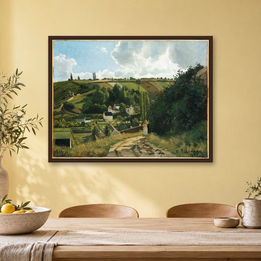 Jalais Hill, Pontoise by Camille Pissarro — walnut frame, kitchen dining wall mockup