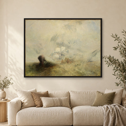 Whalers by Joseph Mallord William Turner — black frame, Scandi Japandi living room mockup
