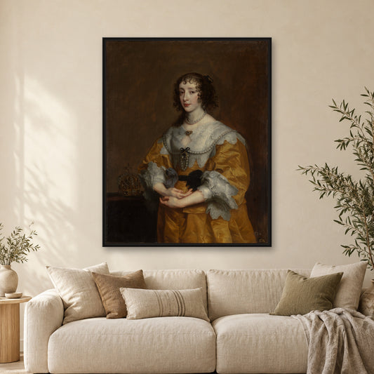 Queen Henrietta Maria by Anthony van Dyck — black frame, Scandi Japandi living room mockup