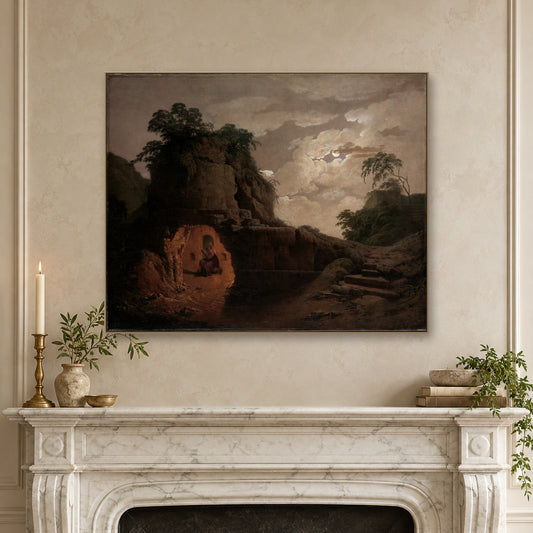 Virgil's Tomb by Moonlight, with Silius Italicus Declaiming by Joseph Wright (Wright of Derby) — canvas wrap, mantel mockup