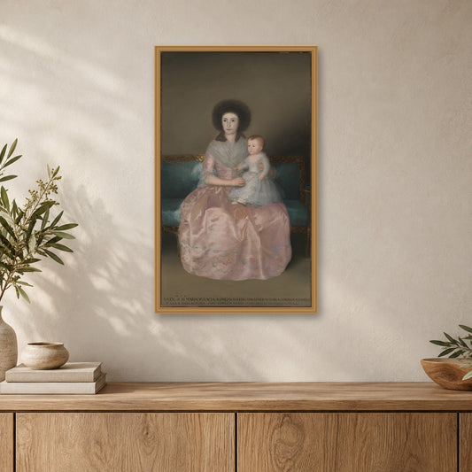 Condesa de Altamira and Her Daughter, María Agustina by Goya (Francisco de Goya y Lucientes) — oak frame, close-up with props mockup