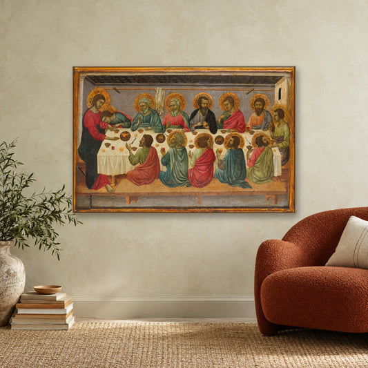 The Last Supper by Ugolino da Siena (Ugolino di Nerio) — canvas wrap, reading nook armchair mockup