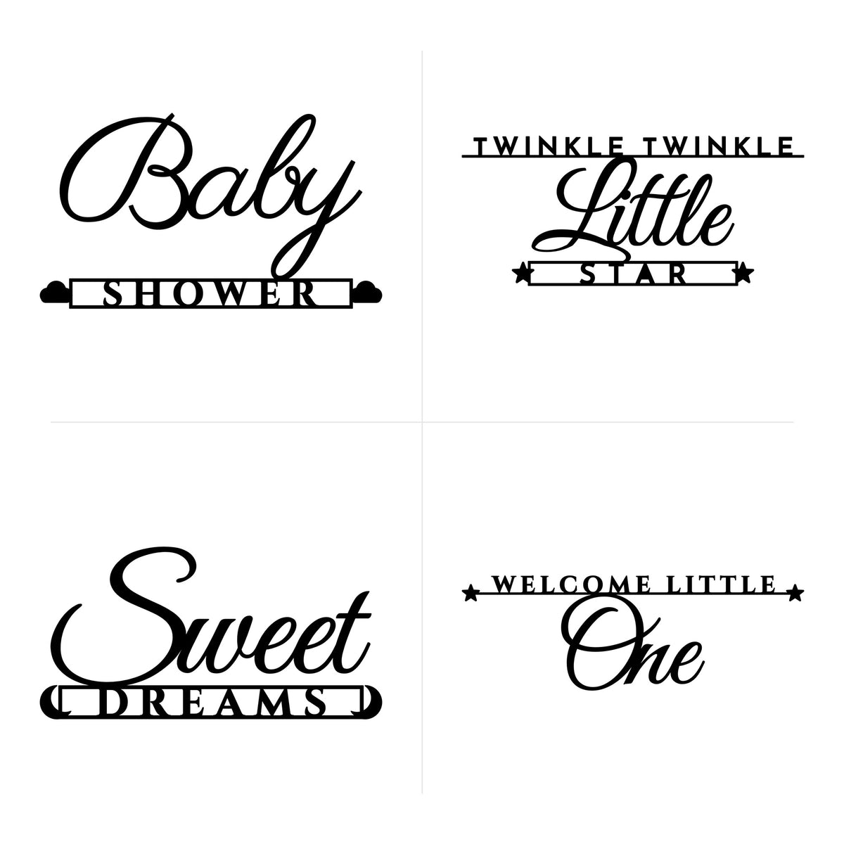 Baby Shower, Twinkle Twinkle Little Star, Sweet Dreams and Welcome Little One word art SVG designs
