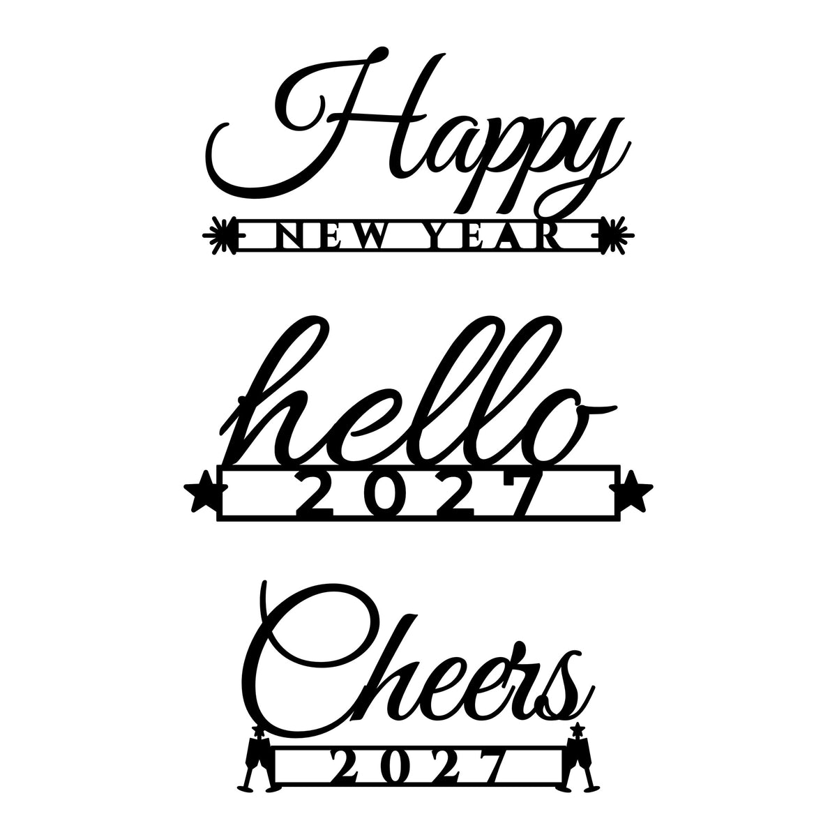 Close-up of Happy New Year, Hello 2027 and Cheers 2027 SVGs