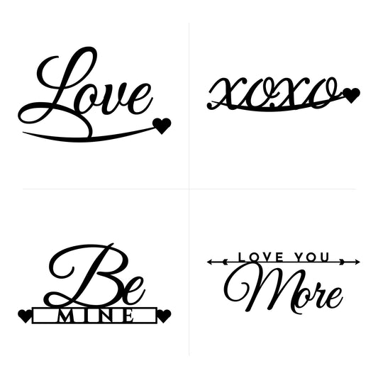 Love, XOXO, Be Mine and Love You More calligraphy cut file designs with hearts and arrows