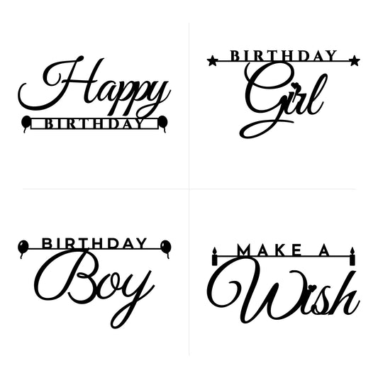 Happy Birthday, Birthday Girl, Birthday Boy and Make a Wish calligraphy cut file designs with balloons and candles