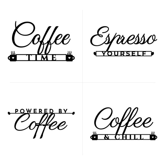 Coffee Time, Espresso Yourself, Powered by Coffee and Coffee & Chill calligraphy cut file designs