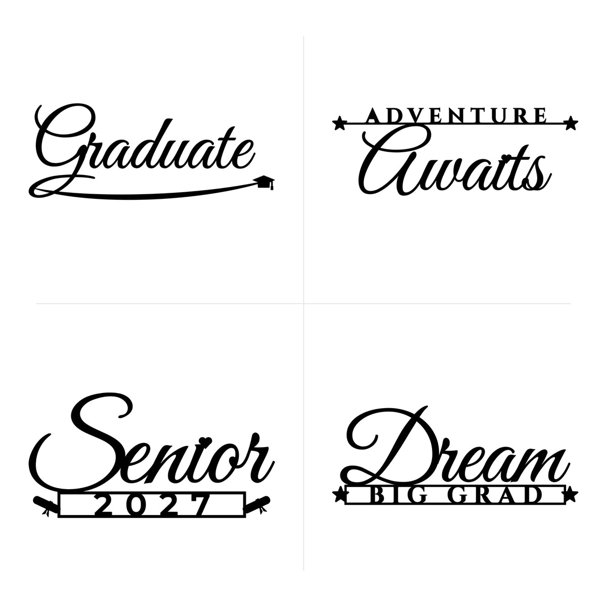 Graduate, Adventure Awaits, Senior 2027 and Dream Big Grad word art SVG designs