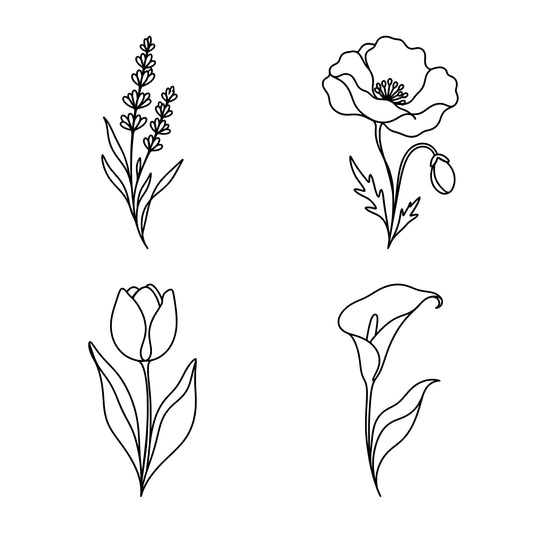 Lavender, poppy, tulip and calla lily line art SVG cut files