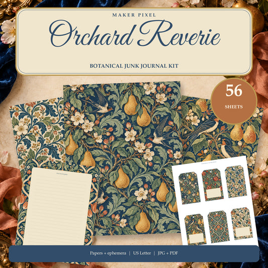 Orchard Reverie - 56 Page Arts and Crafts Botanical Junk Journal Kit, JPG and PDF — Hero