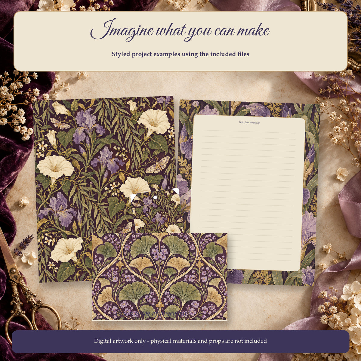 Moonflower Atelier - 56 Page Arts and Crafts Botanical Junk Journal Kit, JPG and PDF — Project Mockup