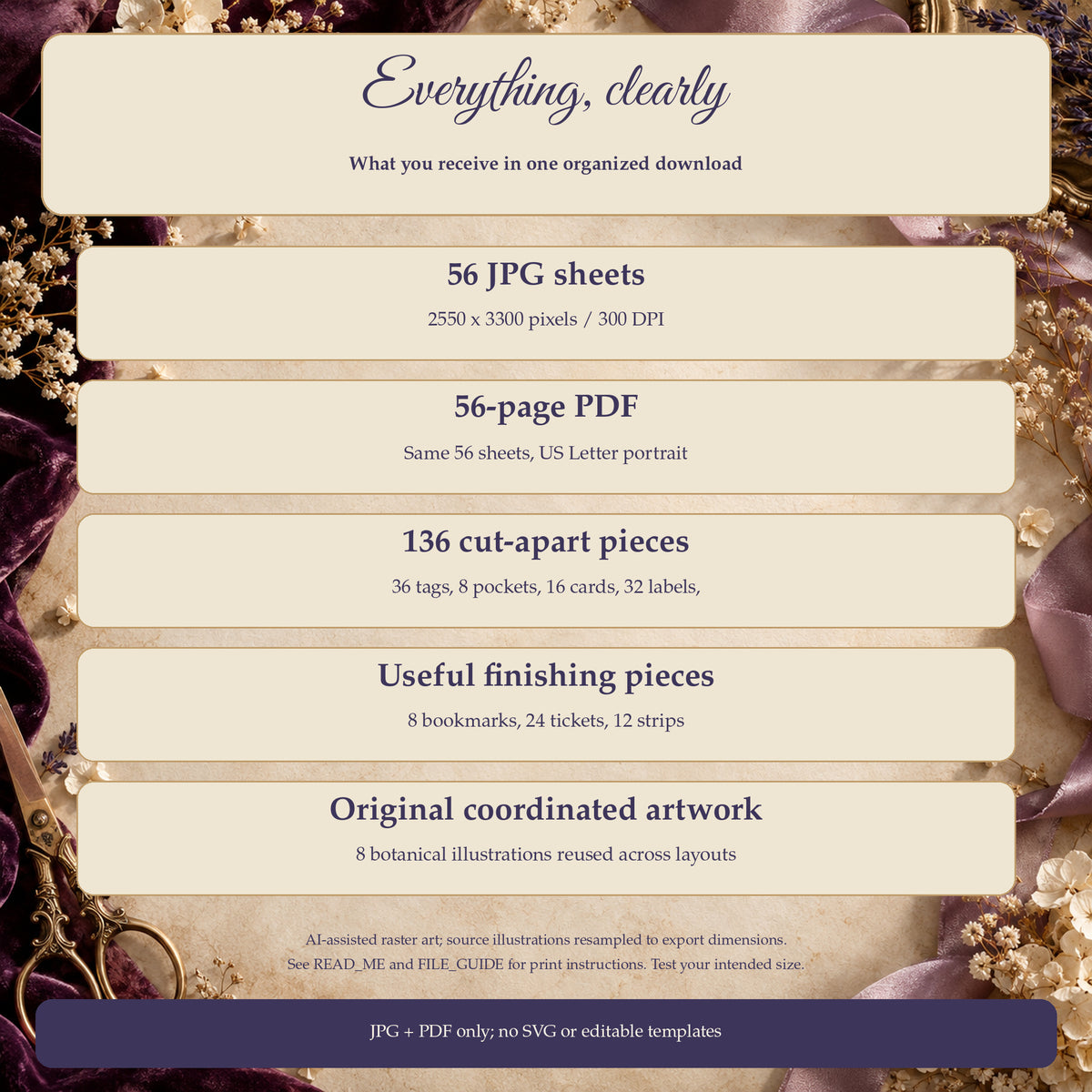 Moonflower Atelier - 56 Page Arts and Crafts Botanical Junk Journal Kit, JPG and PDF — File Details