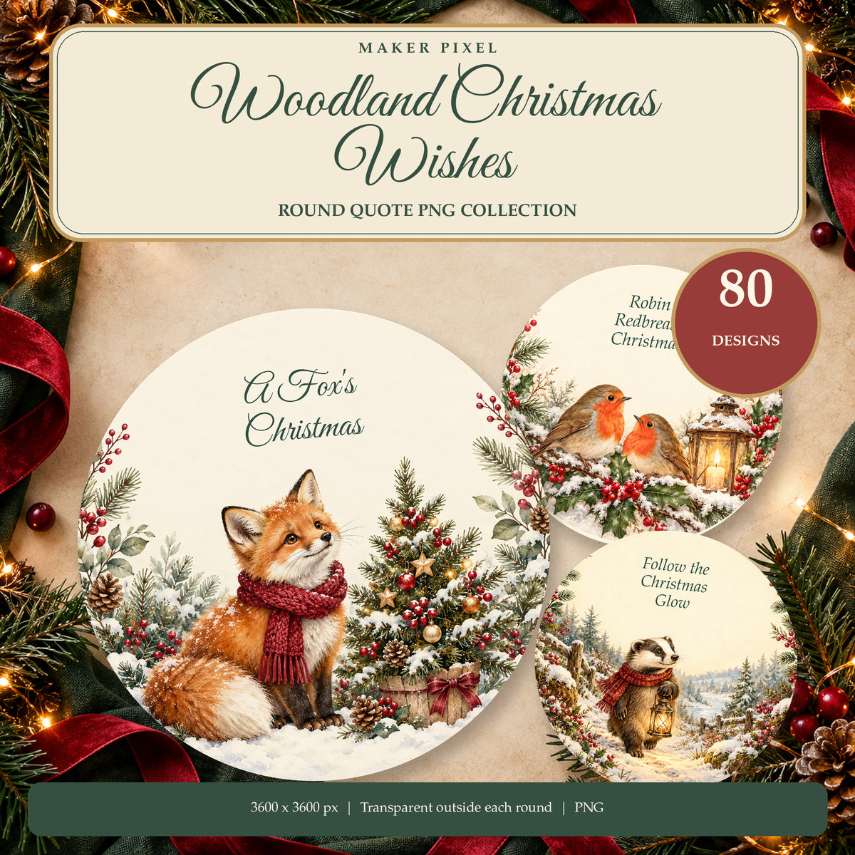 Woodland Christmas Wishes - 80 Christmas Quote Round PNGs for Coasters and Ornaments — Hero