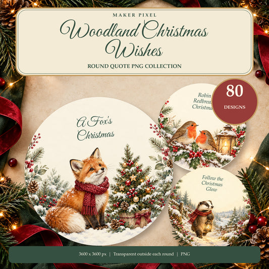 Woodland Christmas Wishes - 80 Christmas Quote Round PNGs for Coasters and Ornaments — Hero
