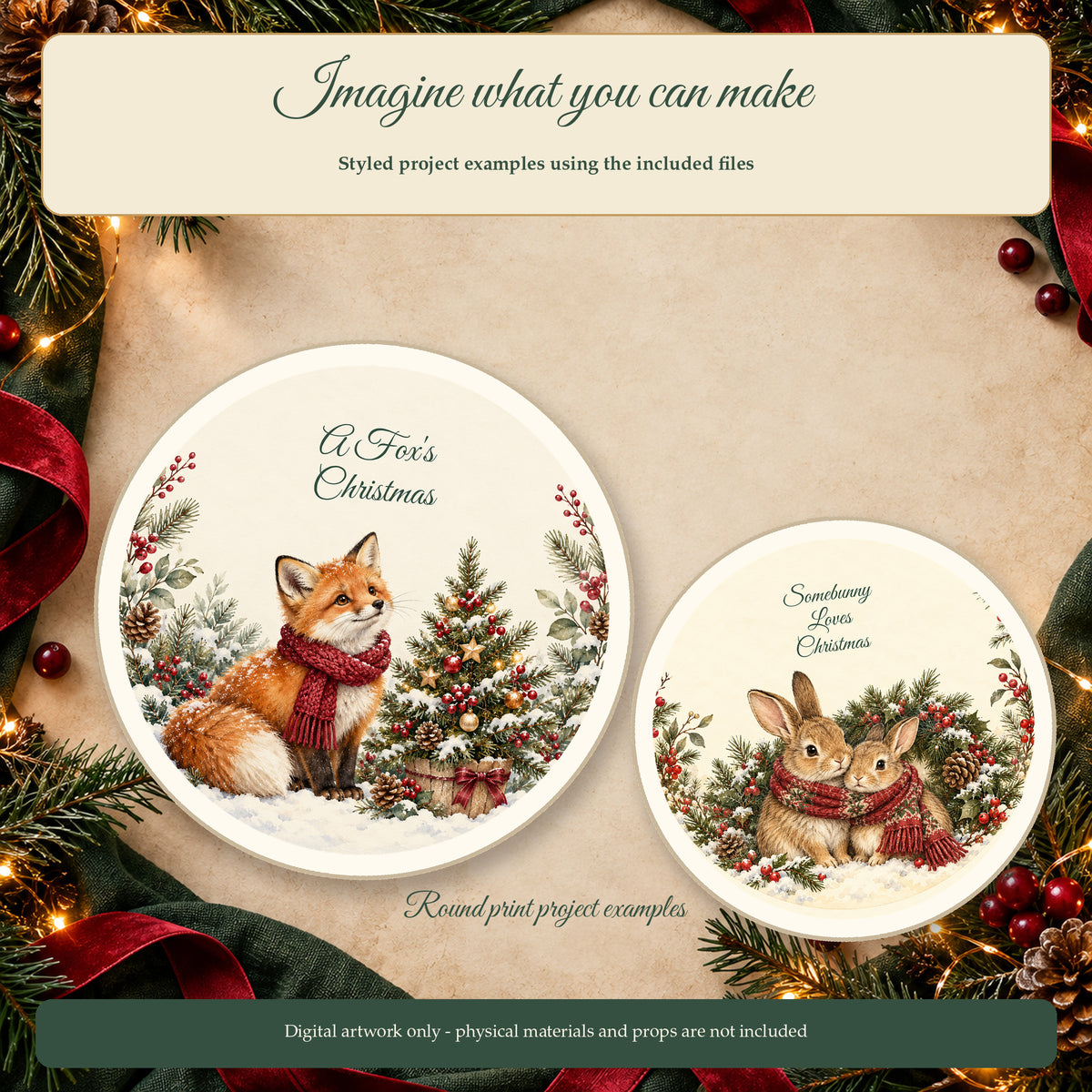 Woodland Christmas Wishes - 80 Christmas Quote Round PNGs for Coasters and Ornaments — Project Mockup
