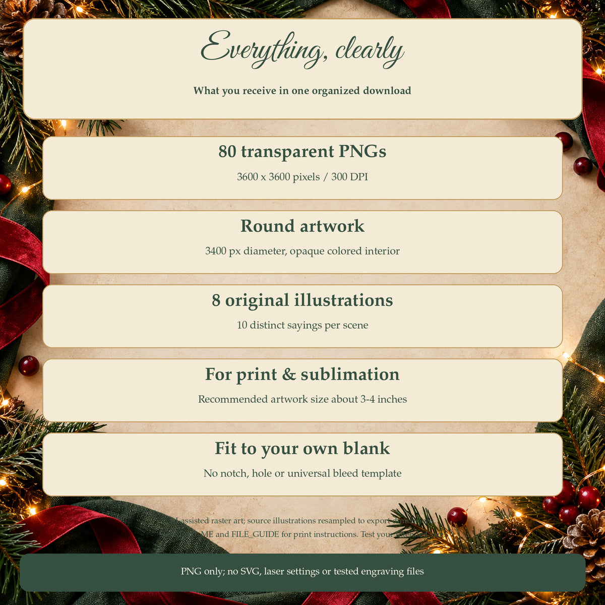 Woodland Christmas Wishes - 80 Christmas Quote Round PNGs for Coasters and Ornaments — File Details