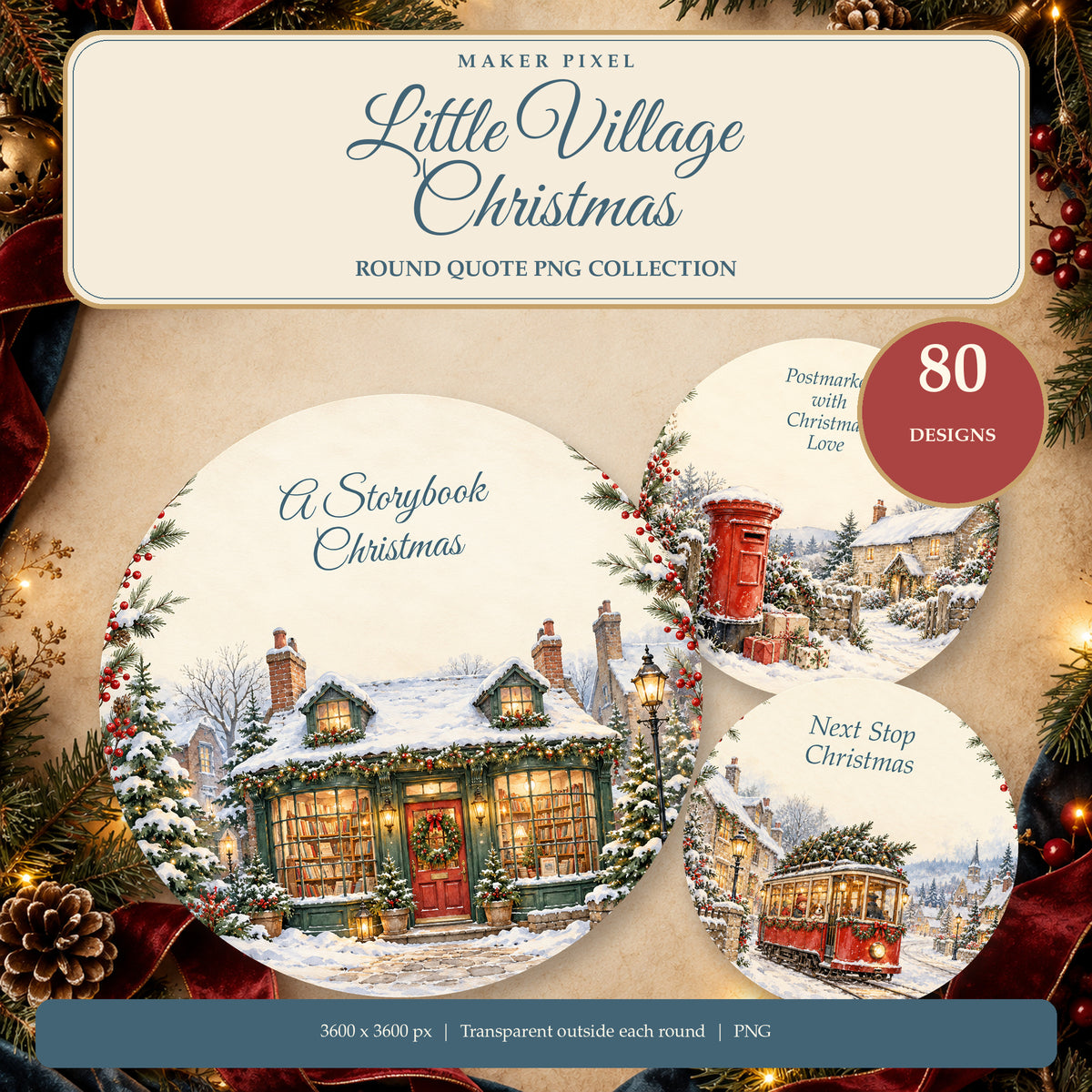 Little Village Christmas - 80 Christmas Quote Round PNGs for Coasters and Ornaments — Hero