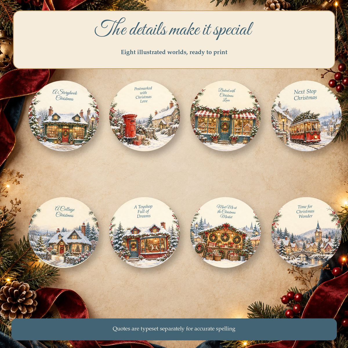 Little Village Christmas - 80 Christmas Quote Round PNGs for Coasters and Ornaments — Close Up Previews