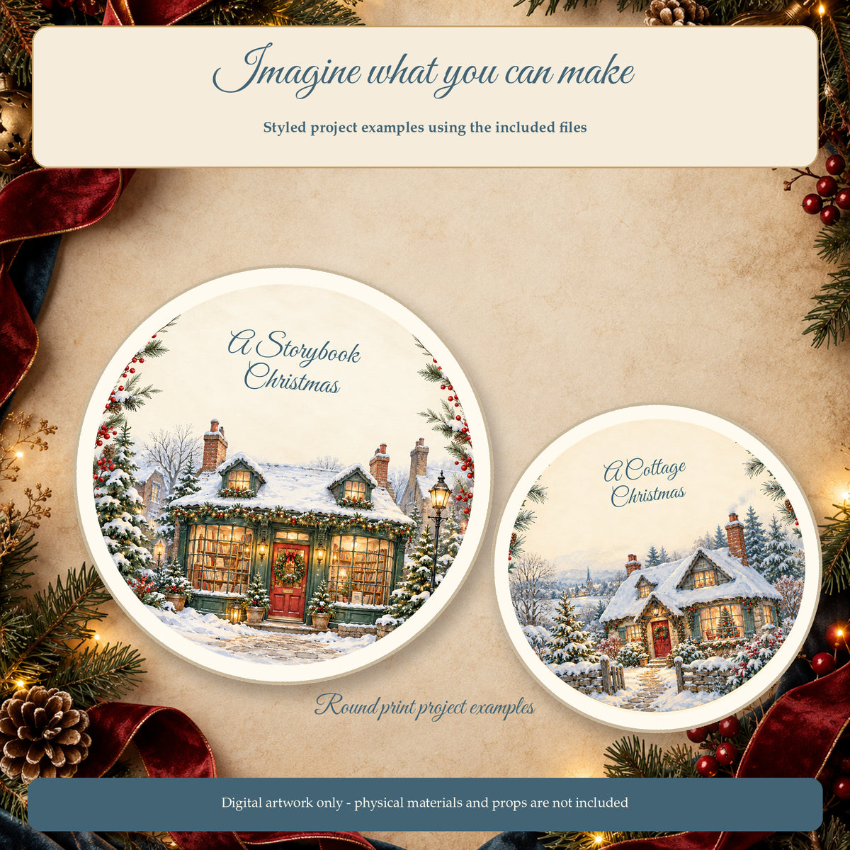 Little Village Christmas - 80 Christmas Quote Round PNGs for Coasters and Ornaments — Project Mockup