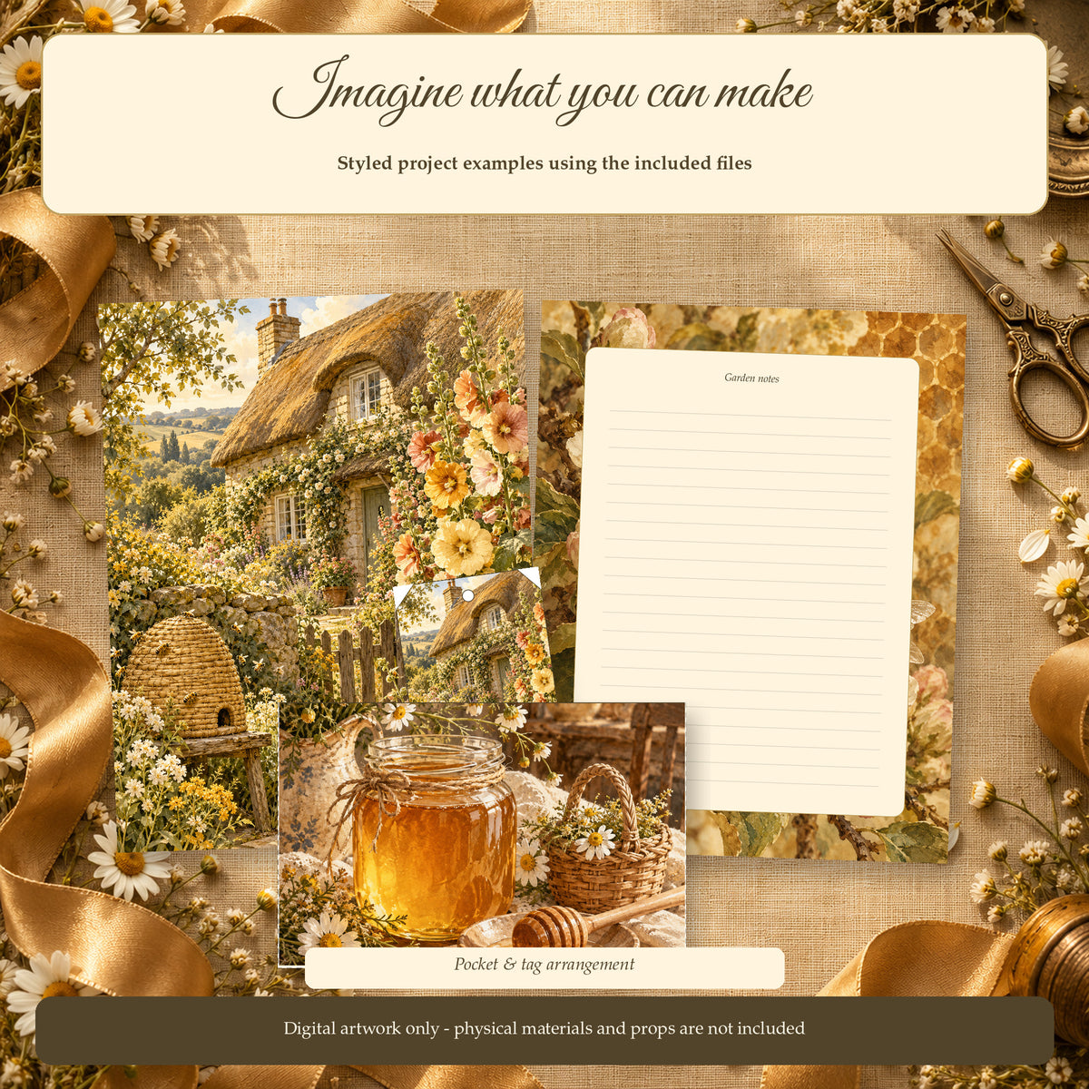 Honeycomb Cottage — project example using included papers, pocket and tag