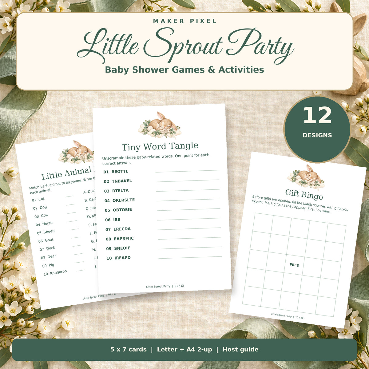 Little Sprout Party - styled hero showing actual printable pages