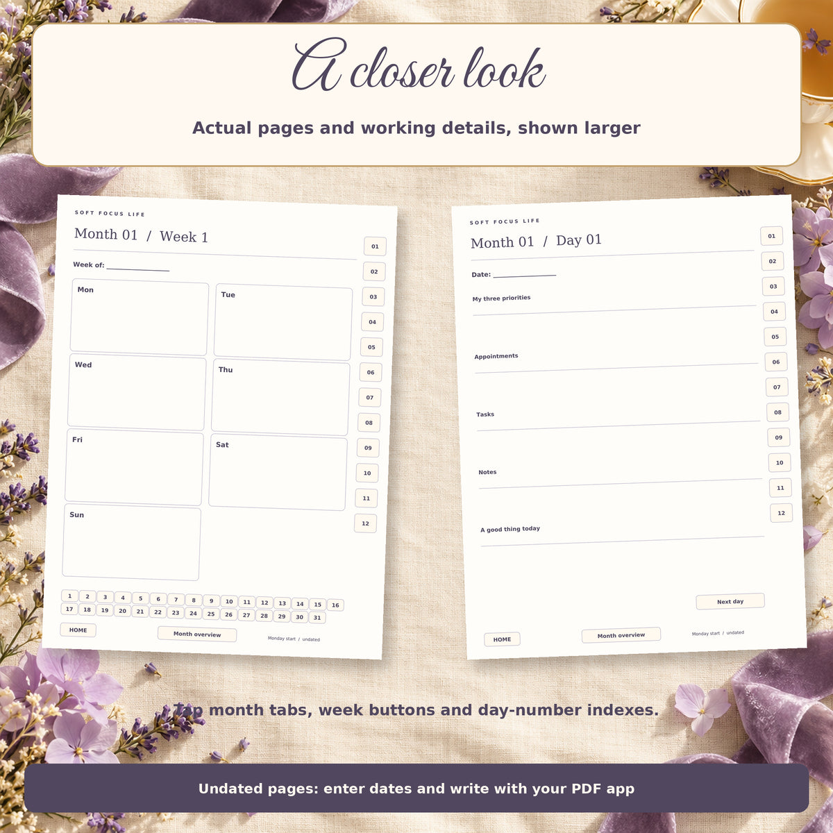 Soft Focus Life - actual workbook or planner close-ups