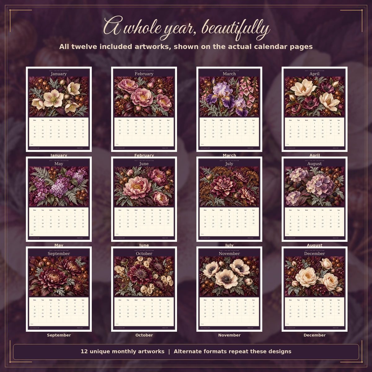 Velvet Herbarium 2027 — all twelve monthly artworks
