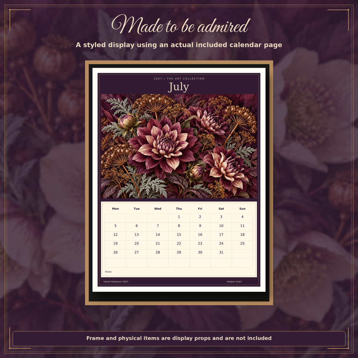 Velvet Herbarium 2027 — styled display using actual included page