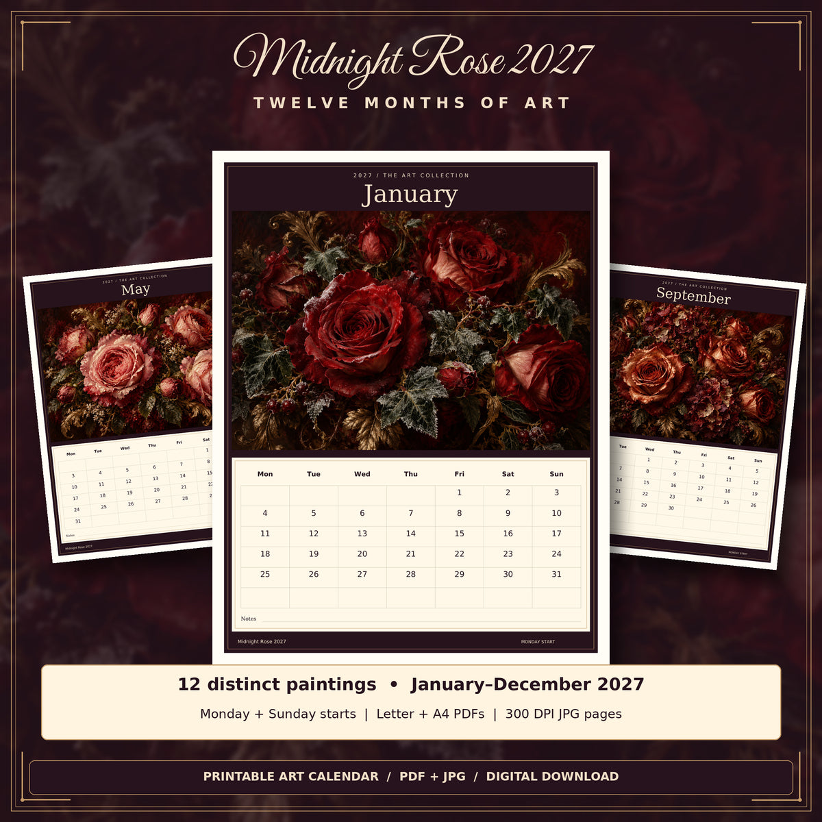Midnight Rose 2027 — actual calendar preview and contents
