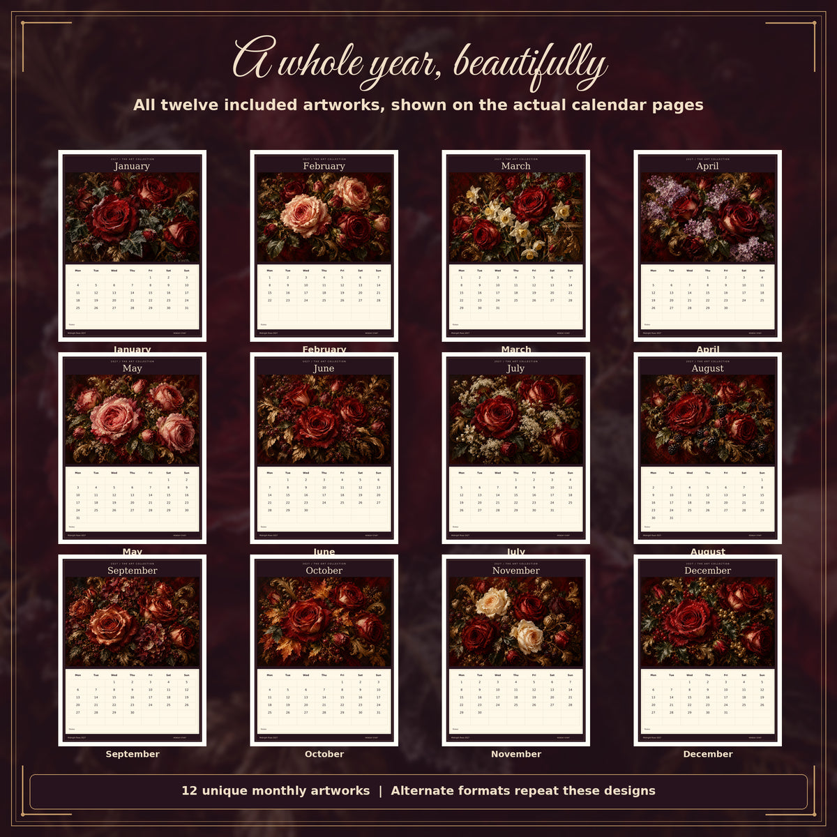 Midnight Rose 2027 — all twelve monthly artworks