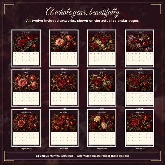Midnight Rose 2027 — all twelve monthly artworks