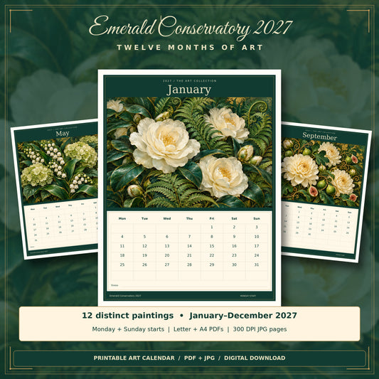 Emerald Conservatory 2027 — actual calendar preview and contents