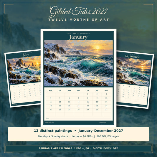 Gilded Tides 2027 — actual calendar preview and contents