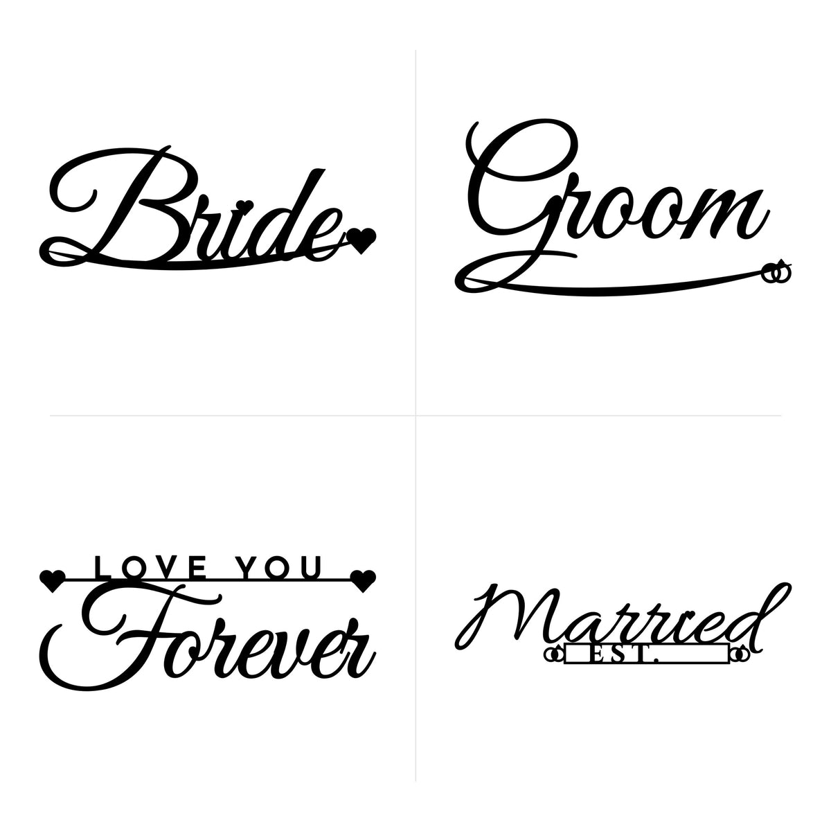 Bride, Groom, Love You Forever and Married Est. wedding word art SVG designs
