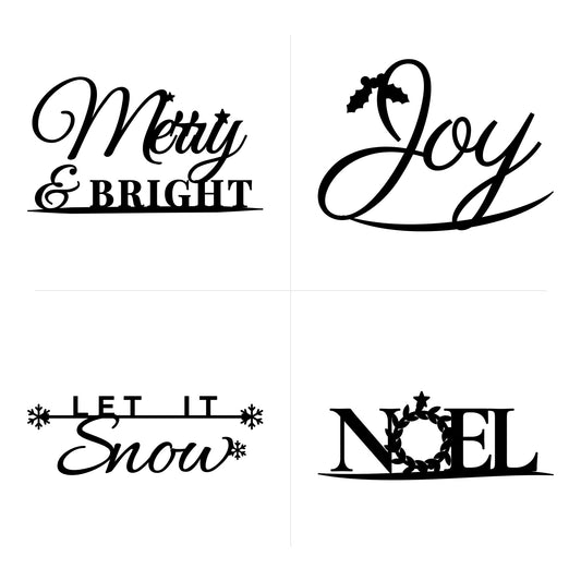 Merry & Bright, Joy, Let it Snow and Noel Christmas SVG cut file designs in black