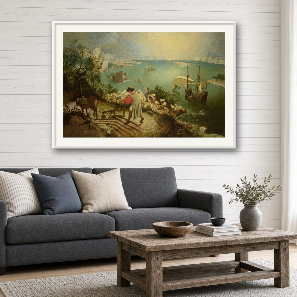 Landscape with the Fall of Icarus by Pieter Bruegel the Elder — room mockup