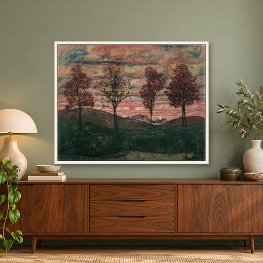 Four Trees by Egon Schiele — framed room mockup