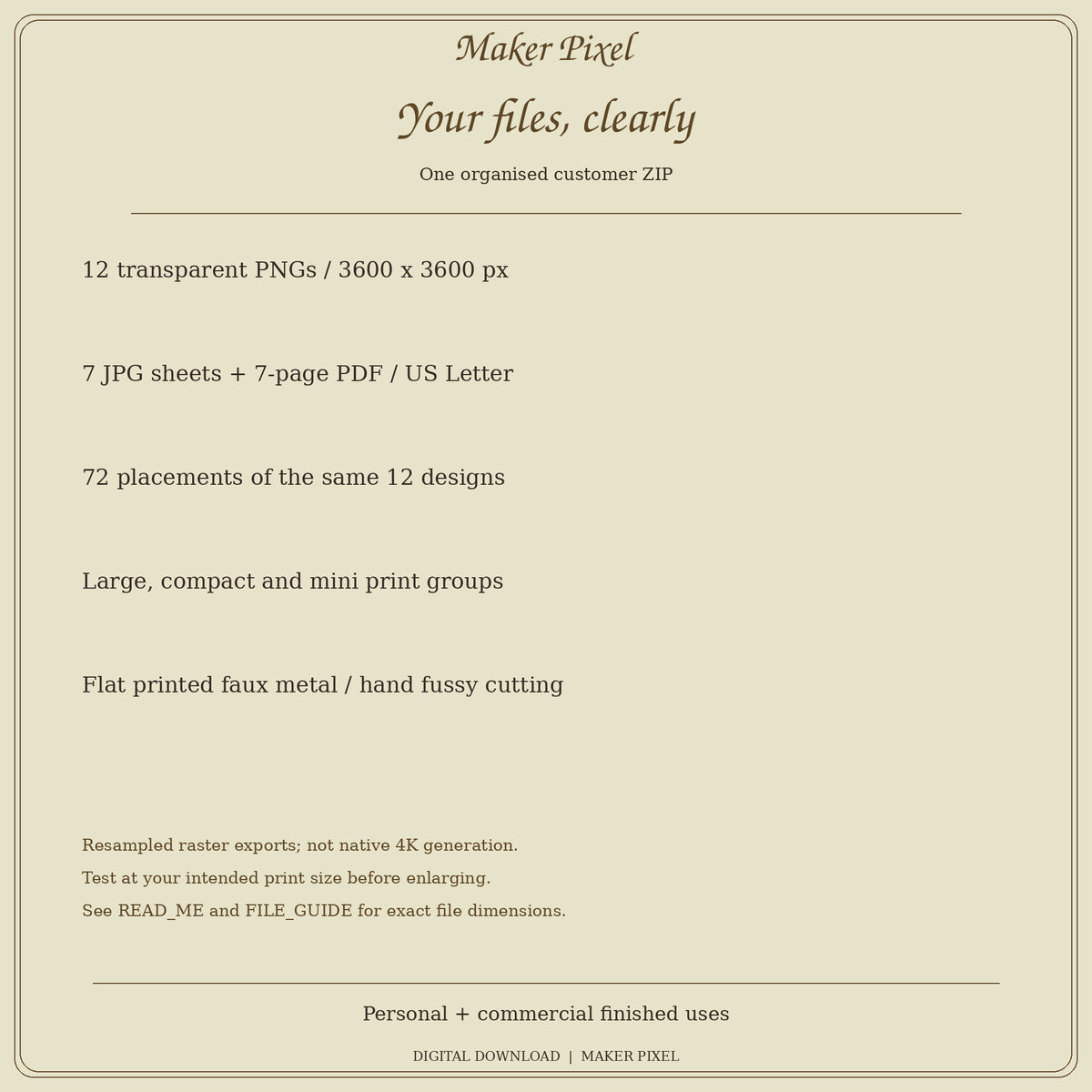 Gilded Cabinet Findings - 12 Faux Hardware PNGs and 7 Printable Fussy Cut Sheets — Accurate file counts, formats and print details
