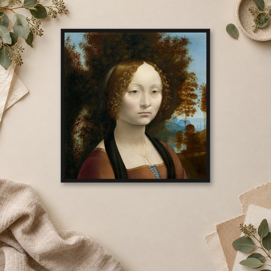 Ginevra de' Benci by Leonardo da Vinci — framed room mockup