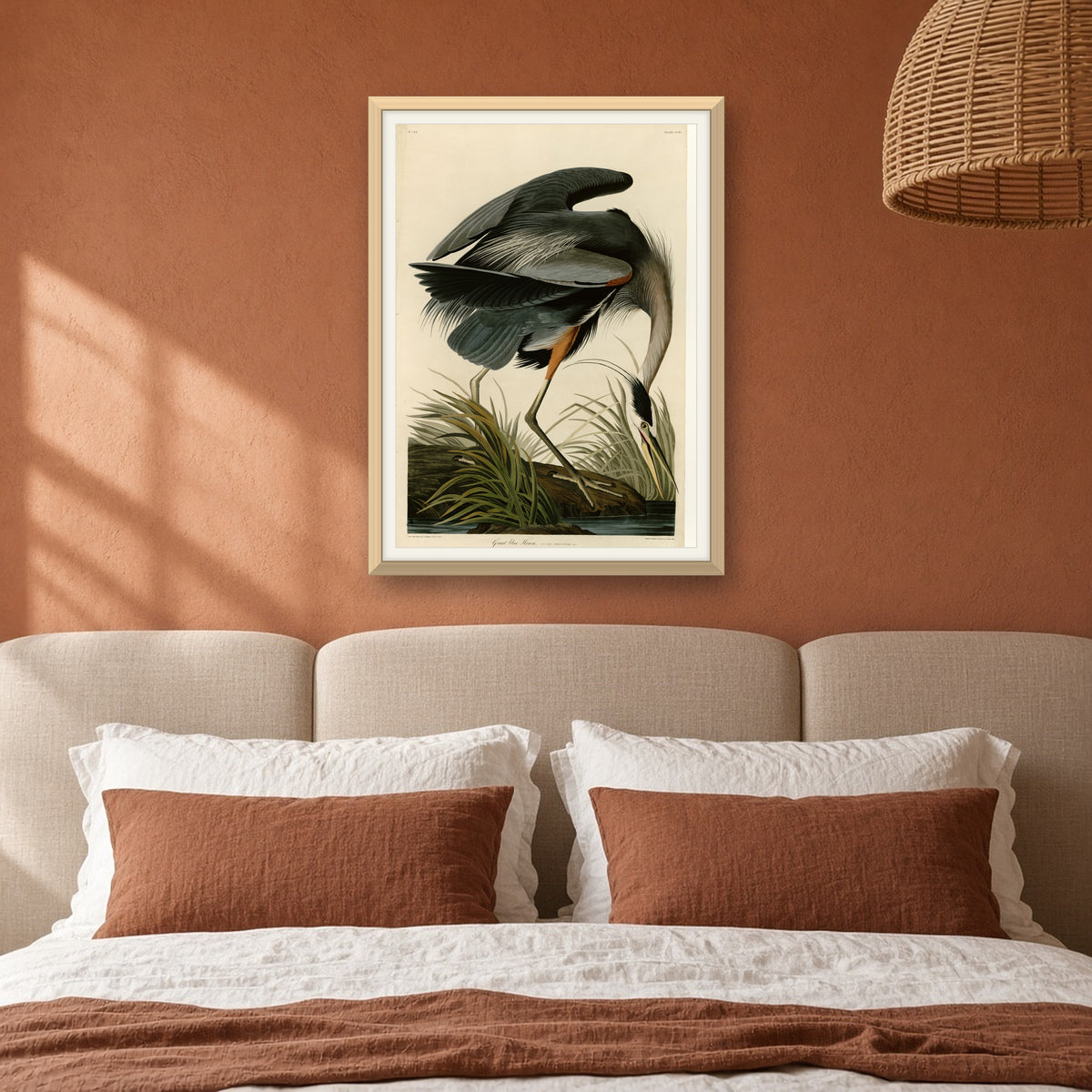 Great Blue Heron, Plate 211 from Birds of America by John James Audubon — room mockup